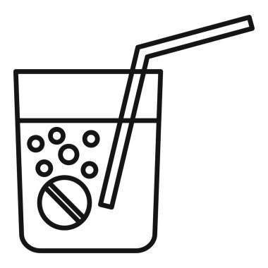 İlaç ve samanla bir bardak su çizimi ilaç alma kavramını temsil ediyor.