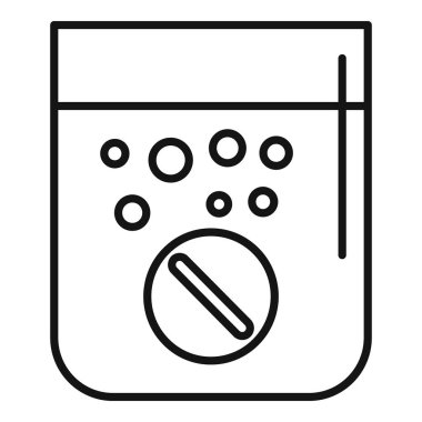 Bir bardak suda eritilen coşkun bir tablet paketinin çizgi çizimi