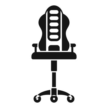 Çağdaş bir oyun sandalyesinin siyah silueti ergonomik bir gerileme ve hareketlilik için tekerlekler içeriyor.