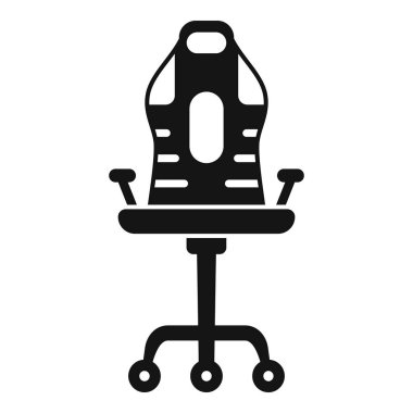 Modern bir oyun sandalyesinin siyah silueti, ayarlanabilir bir gerileme, kolçaklar ve hareketlilik için tekerlekler.