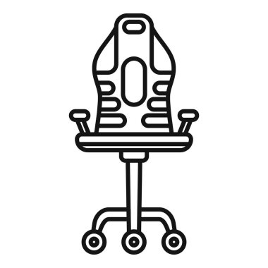 Modern bir oyun sandalyesinin basit çizgi simgesi. Sırt ve kolçakları ayarlanabilir. Oyuncular ve profesyoneller için ideal.