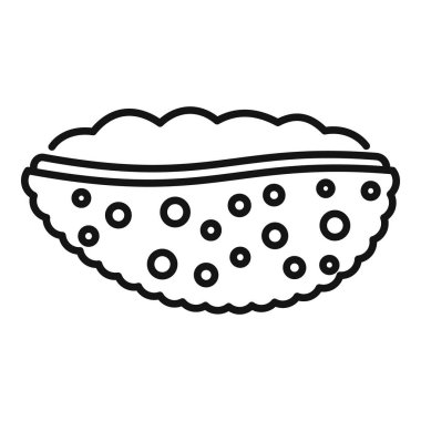 İkiye bölünmüş bir pitaya 'nın basit çizimi hamurunu ve tohumlarını ortaya çıkarıyor.