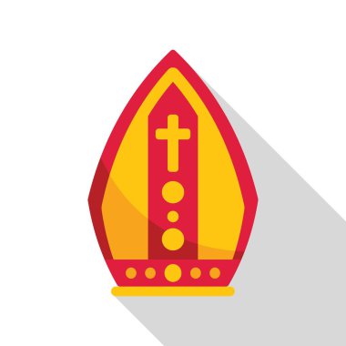 Kırmızı ve sarı papalık mitre beyaz arka planda duruyor, katolikliği temsil ediyor.