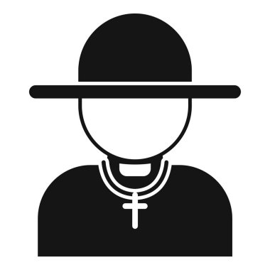 Cübbe, şapka ve haç kolye takan Katolik bir rahibin siyah beyaz simgesi.