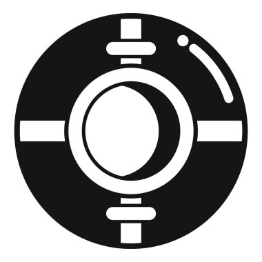 Yuvarlak bir yaşam şamandırasının siyah ve beyaz simgesi, su ortamlarında güvenlik ve kurtarmanın sembolü.