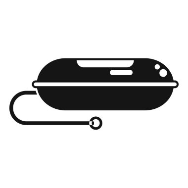 Şişme bir kurtarma botunun siyah silueti ve suya acil tahliye için halat.