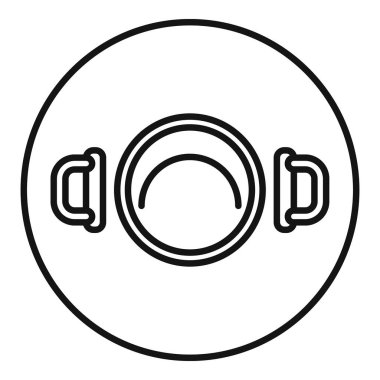 Kamp ya da yürüyüş için kulpları olan yuvarlak metal kazan, çizgi simgesi çizimi