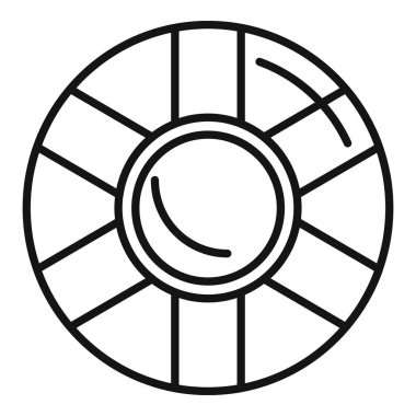 Yuvarlak bir uzay gemisinin ayrıştırıcıları olan ince çizgi simgesi, uzay yolculuğu ve fütürist projeler için mükemmel