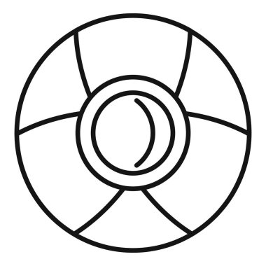 Yuvarlak bir uzay gemisi penceresinin minimalist çizgi resim simgesi uzayda hilal şeklindeki bir ayı gösteriyor