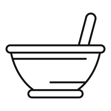 Havan topu ve tokmağın basit çizimi, yemek, bitki ve baharatları temsil etmek için mükemmel.