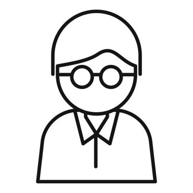 Erkek bir tıp uzmanının basit bir çizgisi. Gözlük ve laboratuvar önlüğü takıyor.