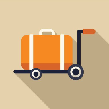 Yük vagonunda duran turuncu bir valizin uzun gölgeli tasarımı.