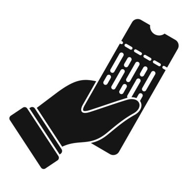 Black glyph icon for a hand holding a ticket, isolated on a white background clipart