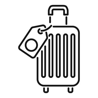 Etiketi iliştirilmiş bir seyahat çantasının satır simgesi, bagaj talebi ve seyahat düzenlemeleri çağrıştırıyor