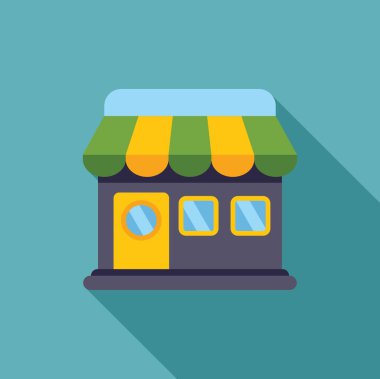 Tenteli, yerel ticareti ve girişimciliği çağrıştıran küçük bir dükkan vitriniyle basit renkli bir illüstrasyon.