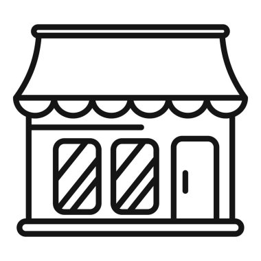 Çizgili tenteli küçük bir dükkan vitrininin basit çizgi resim simgesi