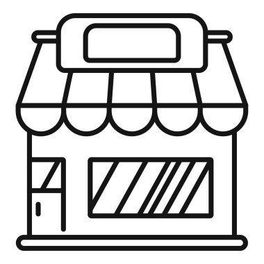 Tenteli küçük bir dükkan vitrininin basit çizgi sanat simgesi logosu