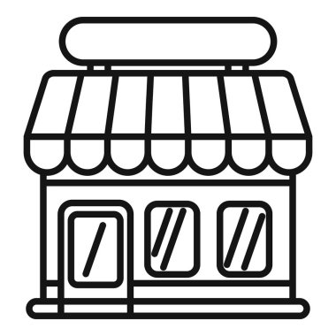 Çizgili güneşliği olan küçük bir işletme mağazasının basit ana hatlı simgesi