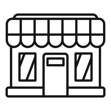 Çizgili tenteli küçük bir işletme mağazası ön cephesinin basit simge stili çizimi