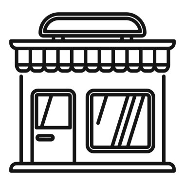 Geniş pencere ekranı ve güneşliği olan ticari bir mülkün satır resim simgesi