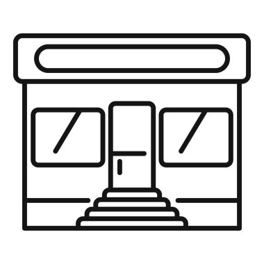 Merdivenleri ve pencereleri olan bir dükkan binasının basit ve modern çizgi simgesi