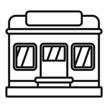 Sokaktan görülen küçük bir restoran binasını temsil eden minimalist illüstrasyon, gıda ve kentsellikle ilgili projeler için ideal