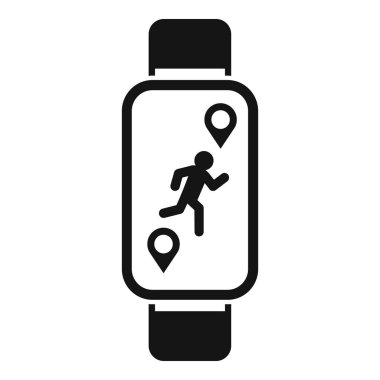 Bir koşucunun simgesi ve konum rozetleriyle çalışan bir uygulamayı gösteren siyah beyaz simge