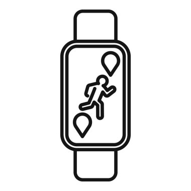 Çalışan bir adamı ve konum pimlerini gösteren akıllı bir saati tasvir eden satır simgesi, fitness izleme ve GPS özelliklerini temsil eder