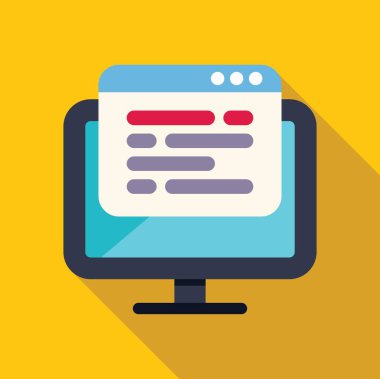 Masaüstü bilgisayarı sarı arka planda uzun gölgeli bir web sitesi anasayfasını görüntülüyor