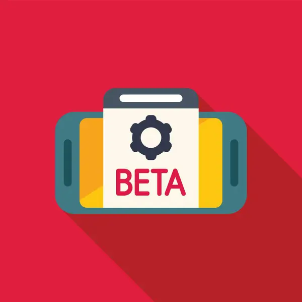 stock vector Smartphone showing beta software with a gear icon, symbolizing testing and development