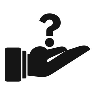 Soru işareti tutan bir elin siyah ve beyaz simgesi, soru sormayı temsil eder.