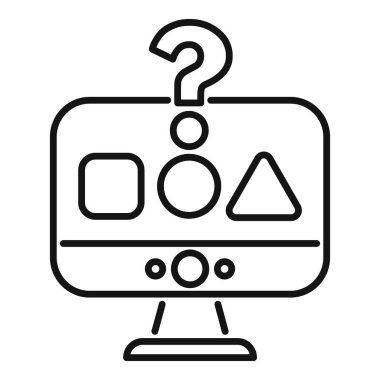 Bir bilgisayar ekranında birden fazla seçenek ve yukarıda bir soru işareti olan çevrimiçi bir testin canlandırması