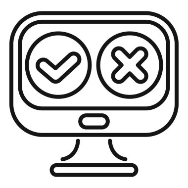 Monitör, seçim yapma kavramını temsil eden bir işaret ve çapraz sembol gösteriyor