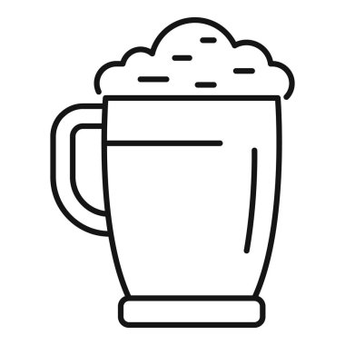 Bira dolu köpüklü bir bira bardağının basit çizimi, bira fabrikalarını ve barları temsil etmek için mükemmel.