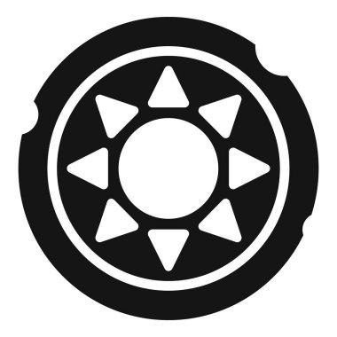 Kırık kapakçık kısmının siyah ve beyaz simgesi bir çemberin etrafında yedi üçgen oluşturuyor.