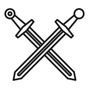 İki çapraz kılıcın basit çizimi, beyaz arka planda izole edilmiş, tarihle, savaşlarla veya silahlarla ilgili projeler için mükemmel.