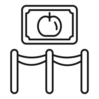 Bir müze bekçisinin, ünlü bir elma tablosunu halat bariyeriyle izlediği bir çizgi simgesi.