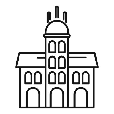 Kulesi ve kemerli girişi olan büyük belediye binası belediyeyi temsil ediyor