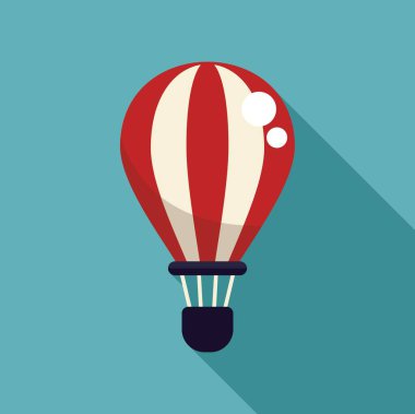 Kırmızı ve beyaz balon mavi arka planda yüzüyor uzun bir gölgeyle