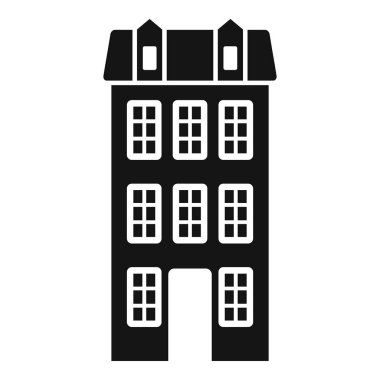 Tavan arası ve birçok penceresi olan dar bir konutun siyah simgesi