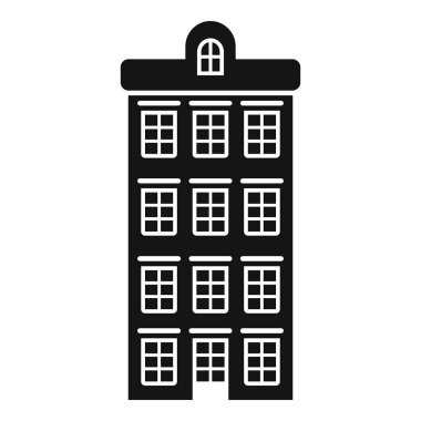 Birçok penceresi olan yüksek bir binanın basit siyah beyaz çizimi