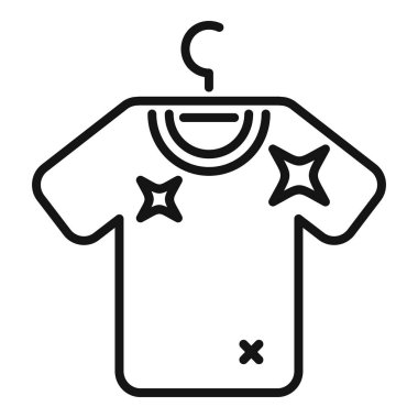 Askıda lekeler olan kirli bir tişörtün basit çizgi çizimi.