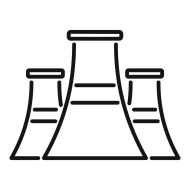 Üç nükleer santral soğutma kulelerinin basit siyah beyaz çizgili sanat simgesi temiz enerji üretiyor.