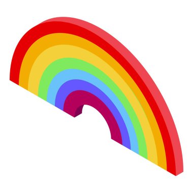 Renkli gökkuşağı izometrik görünümde bir kemer oluşturuyor