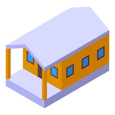 Beyaz arkaplanda izole edilmiş web tasarımı için veranda izometrik ikon resimli basit modern ev