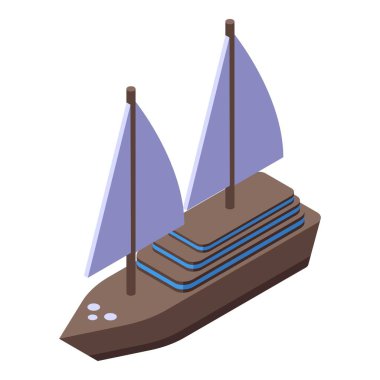 Yelkenli büyük yelkenli izometrik manzaralı su yüzeyinde yüzüyor.