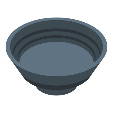 Beyaz zemin üzerinde duran boş yuvarlak evcil hayvan kasesi, izometrik görünüm