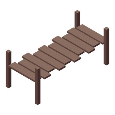 İzometrik görüntüde bir nehri geçen basit ahşap köprü