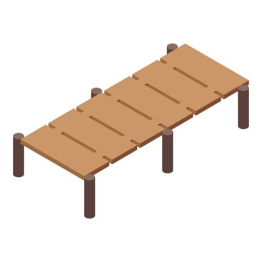 İzometrik projeksiyonda suyun üzerinde duran basit ahşap iskele