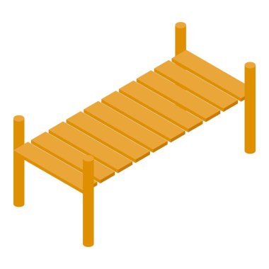 Oyun, uygulama veya diğer tasarım projeleri için, beyaz arkaplan izometrik görünümü üzerinde duran ahşap iskele